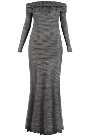 فستان أسود ماكسي مع خصره من الراين للكتف للمرأة - FW23