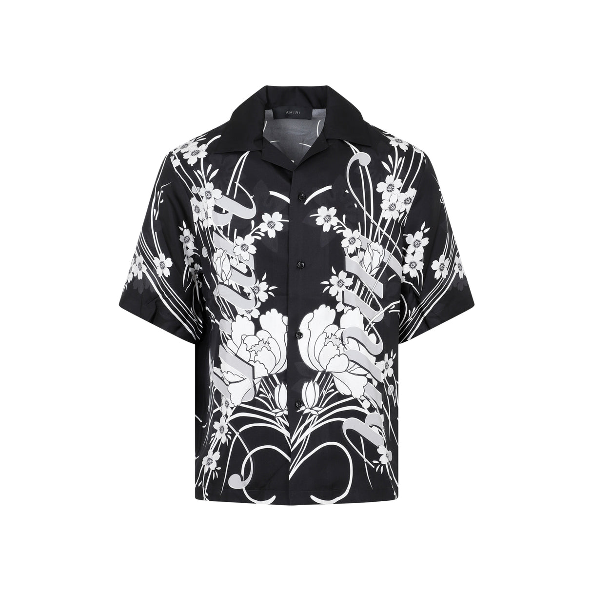 قميص سلك بنمط زهور للرجال باللون الأسود