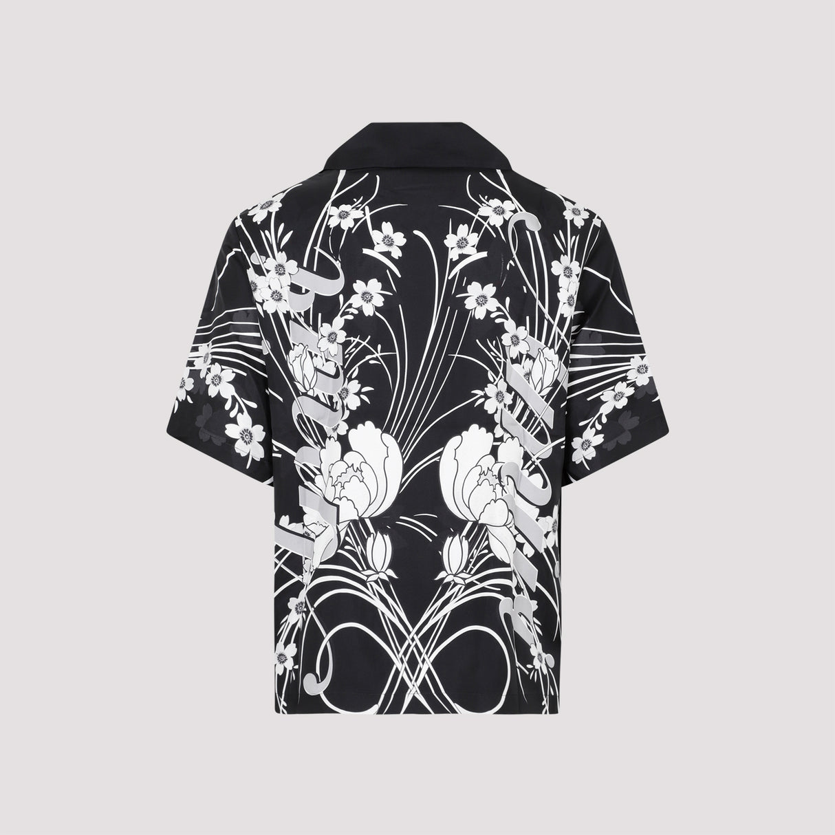 Men's Black Floral Silk Bowling Shirt