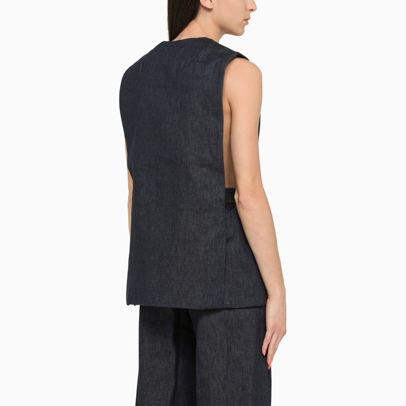 AMIRI Blue Cotton Denim Single-Breasted Women's Waistcoat for Fall 2024