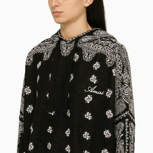 AMIRI Black Knit Hoodie with Paisley Pattern and Logo Detail for Women