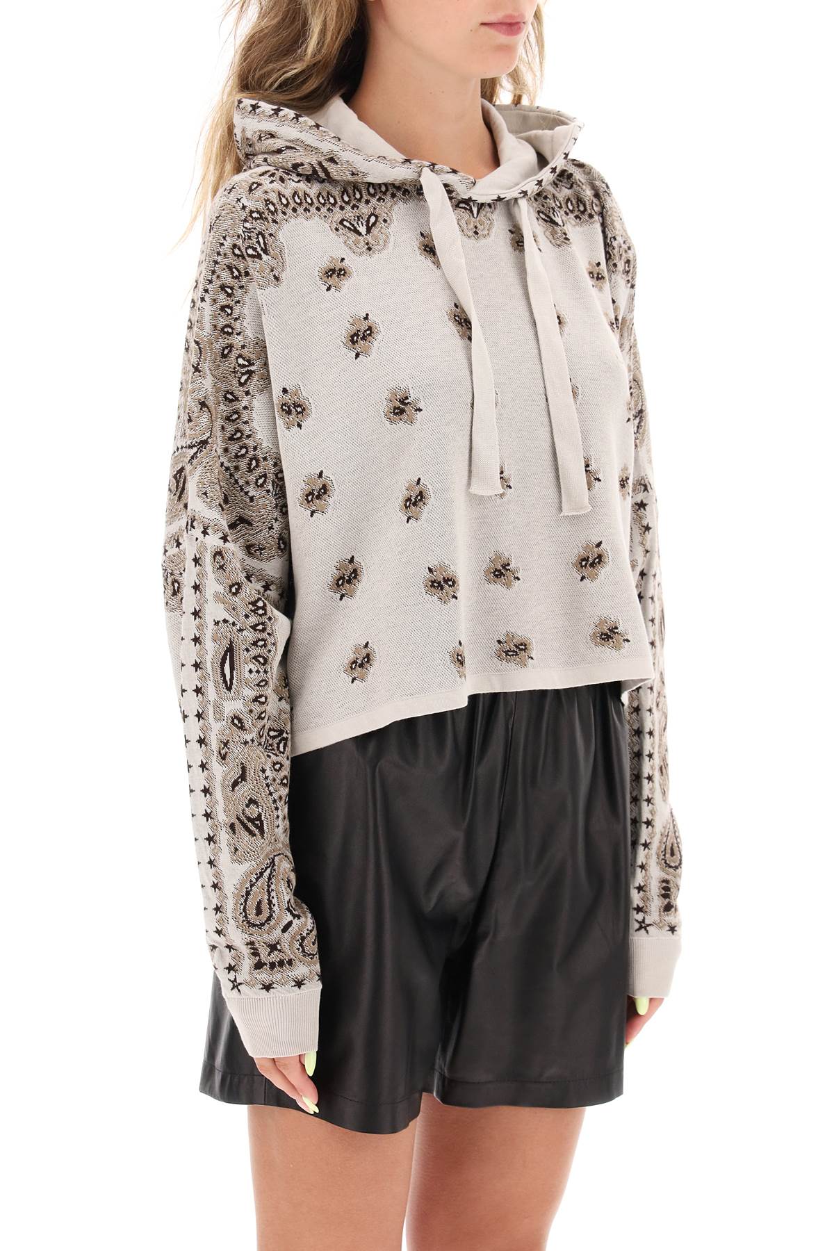 AMIRI Beige Bandana Motif Cropped Hoodie for Women - FW23