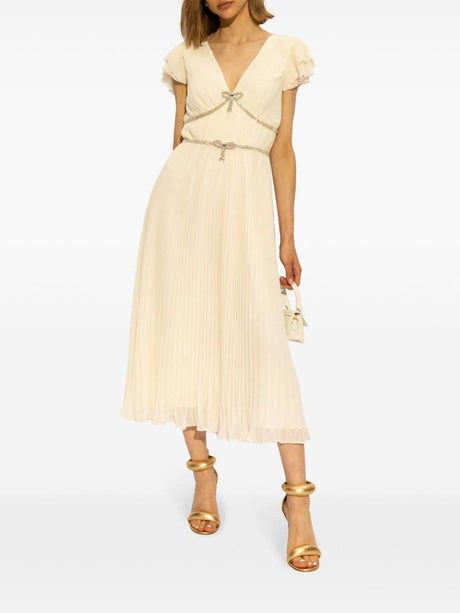 SELF-PORTRAIT Elegant Cream Pleated Midi Dress