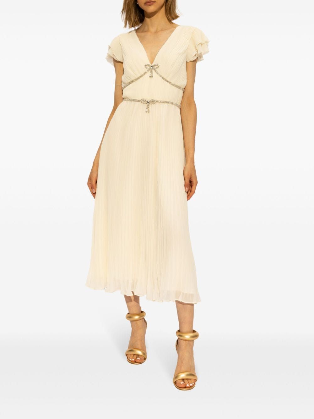 SELF-PORTRAIT Elegant Cream Pleated Midi Dress