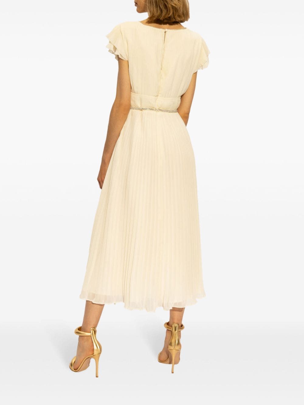 SELF-PORTRAIT Elegant Cream Pleated Midi Dress