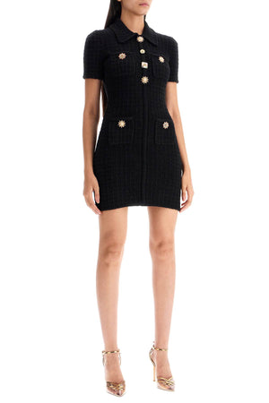 SELF-PORTRAIT Chic Mini Bouclé Knit Dress with Jewel Buttons