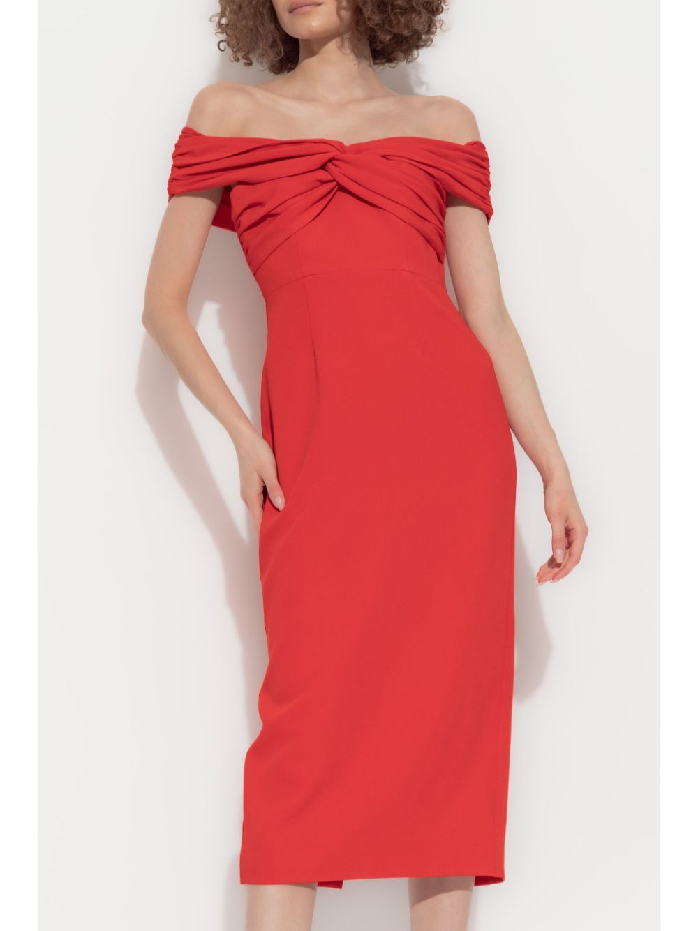 SELF-PORTRAIT Long Red Off-Shoulder Dress