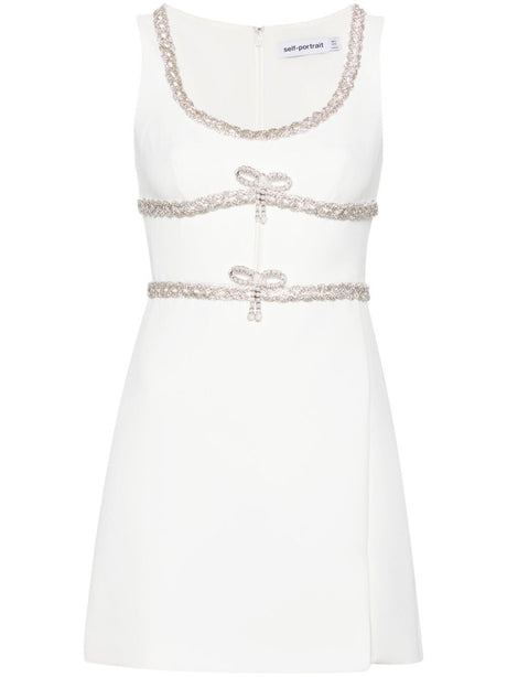 SELF-PORTRAIT Elegance Redefined: Mini Dress with Diamante Bow Trim