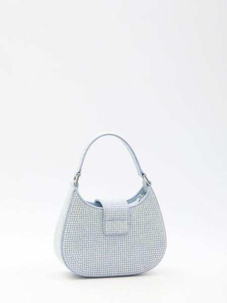 SELF-PORTRAIT Rhinestone Denim Crescent Handbag - 20x12.5x5.5cm