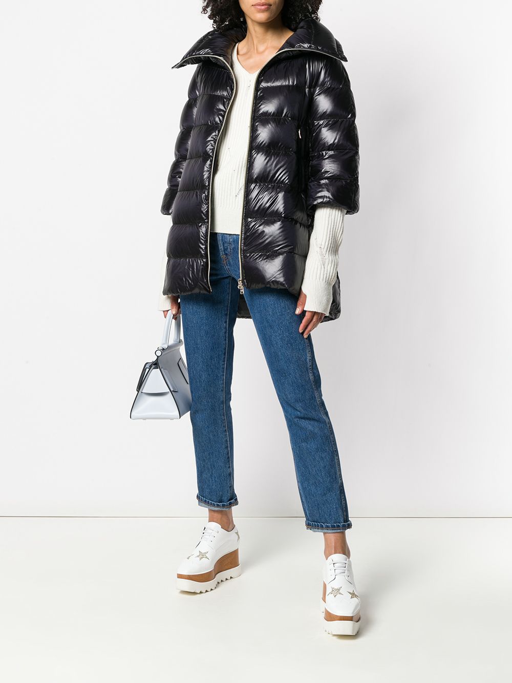 HERNO Elegant Midi Puffer Jacket with 3/4 Sleeves