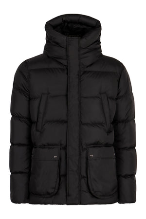 HERNO Men's Hooded Down Winter Jacket with Stand-Up Collar