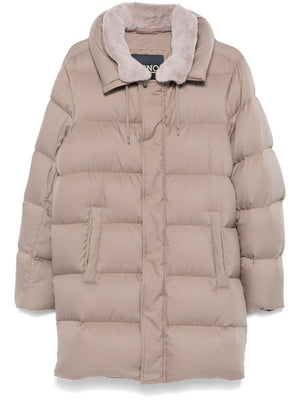 HERNO Thigh-Length Quilted Down Jacket with Detachable Faux-Fur Collar