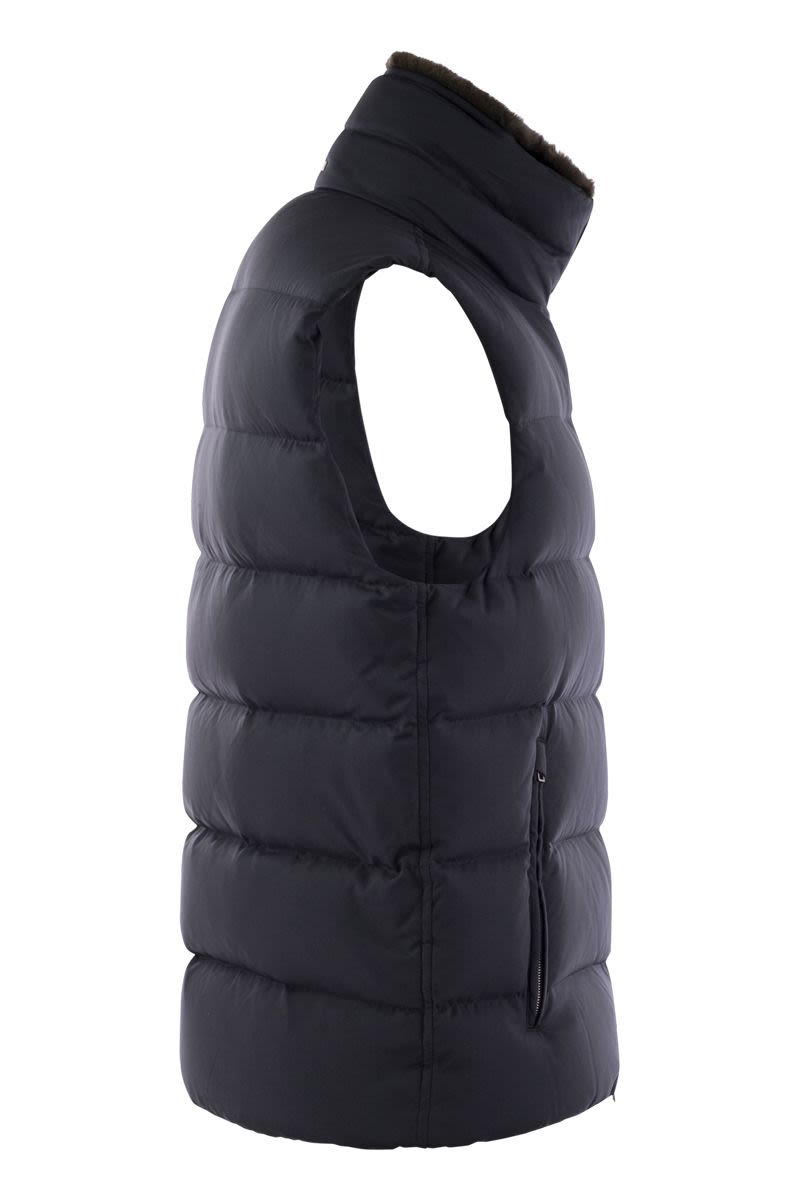 HERNO Luxury High-Collar Down Vest with Detachable Fur