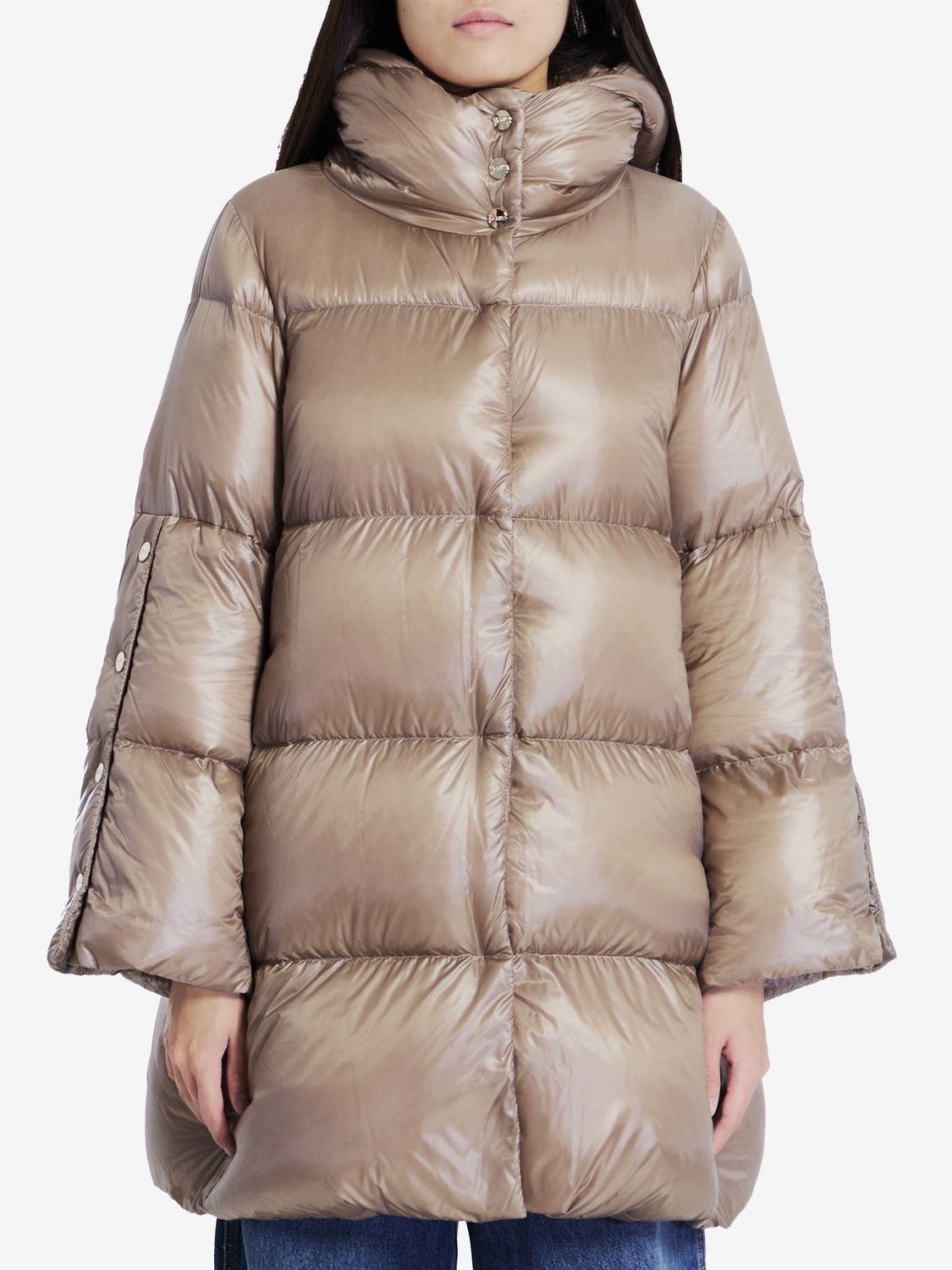 HERNO Elegant Long Taupe Down Jacket with Hood