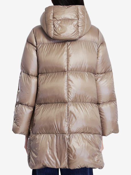 HERNO Elegant Long Taupe Down Jacket with Hood