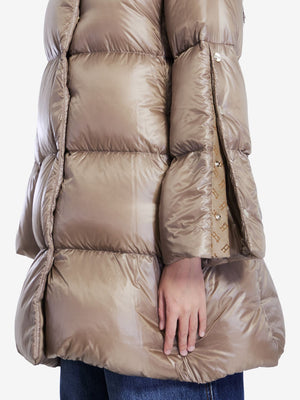 HERNO Elegant Long Taupe Down Jacket with Hood