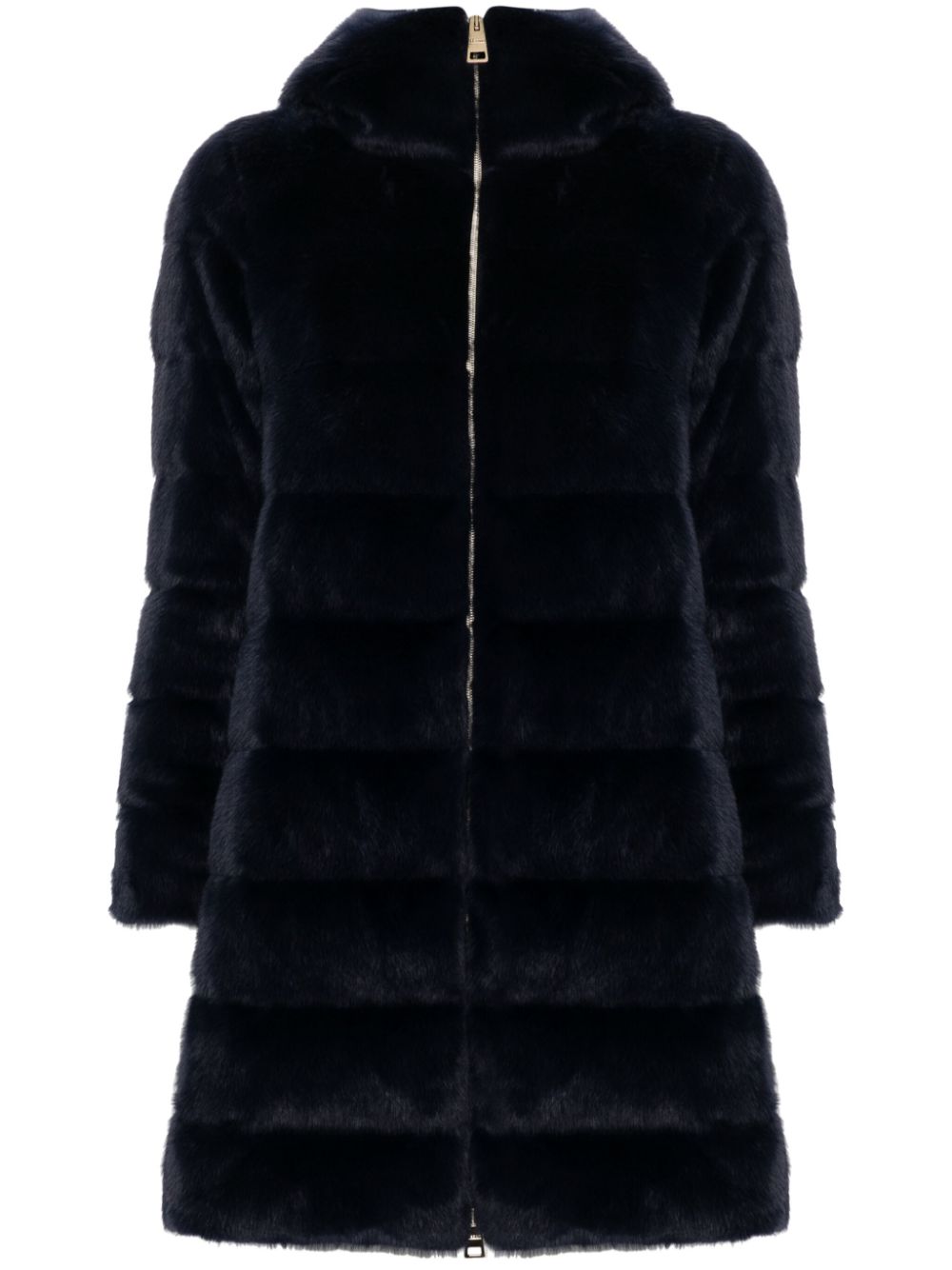 HERNO Navy Blue BLUE QUILTED FAUX-FUR JACKET