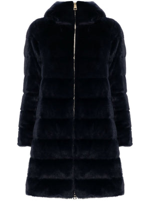 HERNO Navy Blue BLUE QUILTED FAUX-FUR JACKET