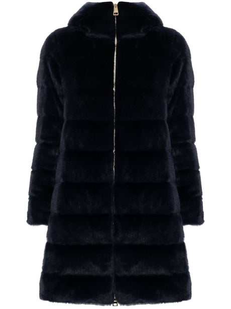 HERNO Navy Blue BLUE QUILTED FAUX-FUR JACKET