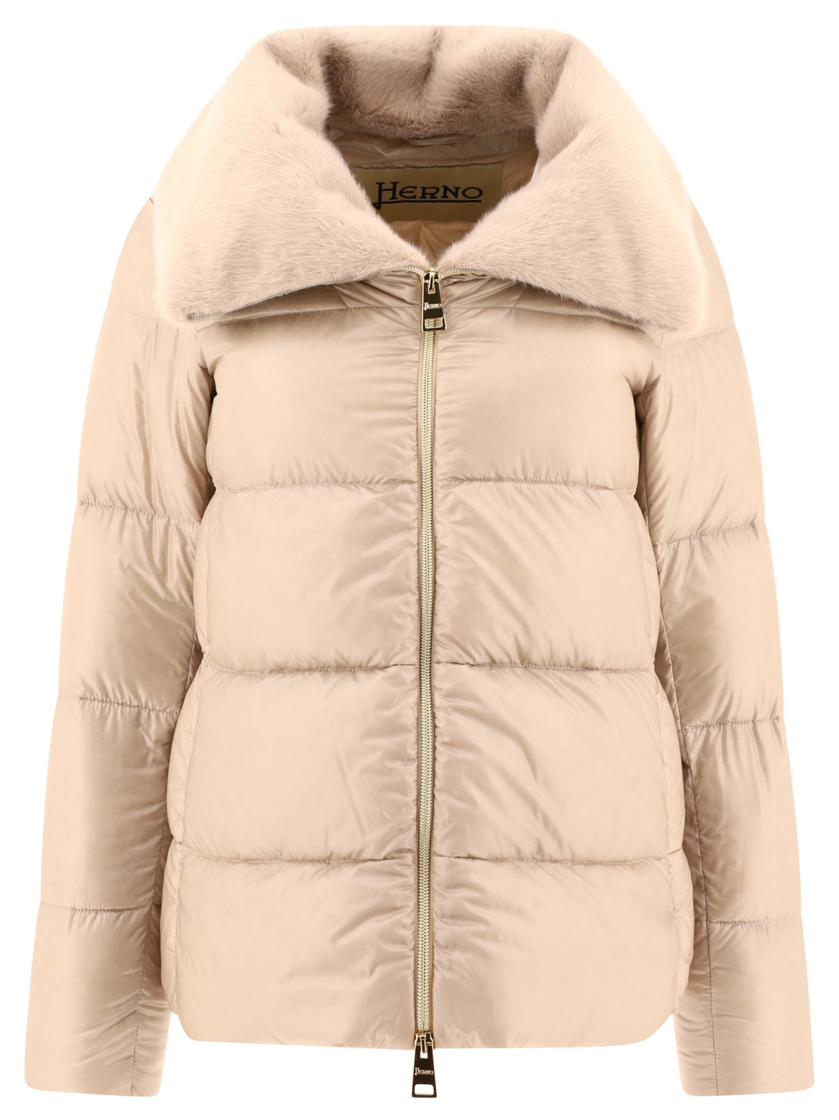 HERNO Luxurious Beige Down Jacket with Faux Fur Accents