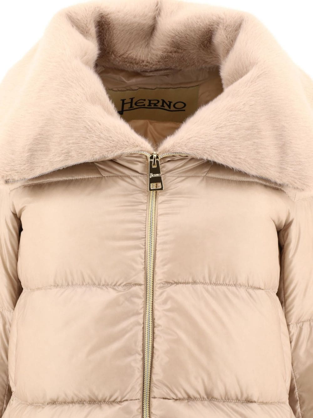 HERNO Luxurious Beige Down Jacket with Faux Fur Accents