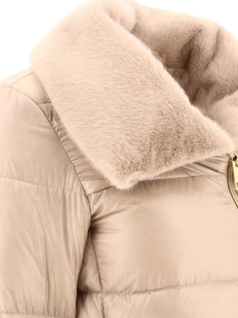 HERNO Luxurious Beige Down Jacket with Faux Fur Accents