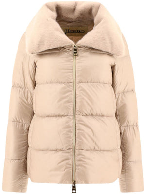 HERNO Luxurious Beige Down Jacket with Faux Fur Accents