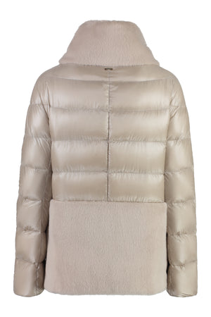 HERNO Women's Full Zip Down Jacket with Vegan Fur Details