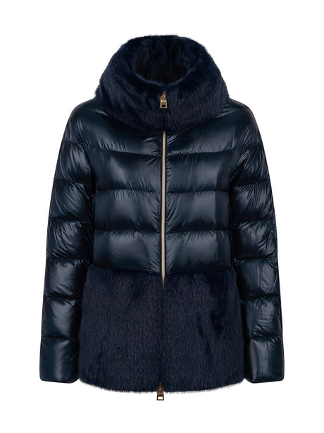 HERNO Full Zip Down Jacket with Vegan Fur Details