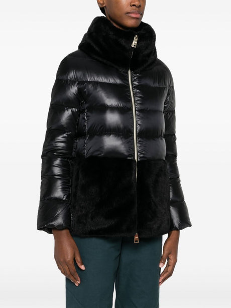 HERNO Luxurious Black Puffer Jacket with Faux Fur
