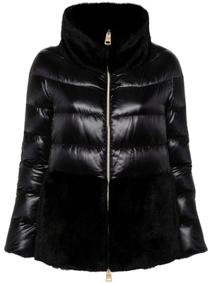 HERNO Luxurious Black Puffer Jacket with Faux Fur