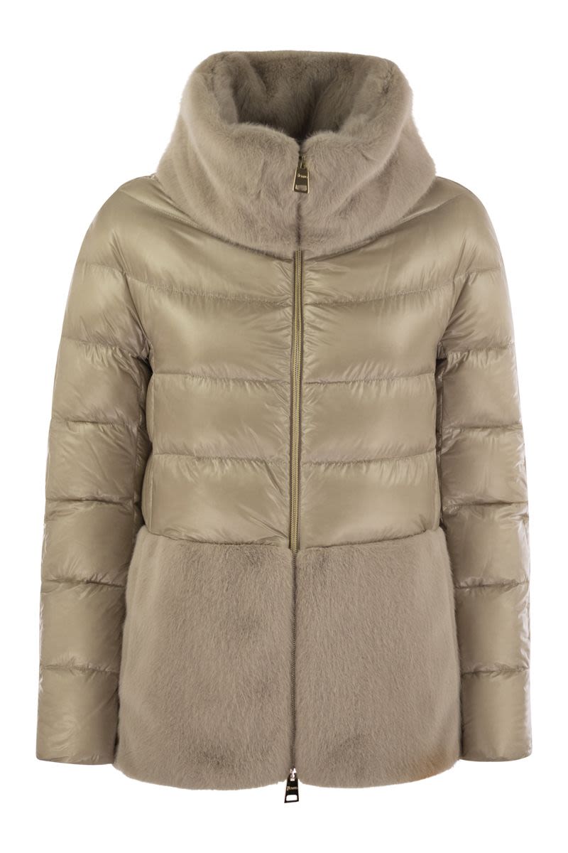 HERNO Luxurious Silk-Feel Down Jacket with Ethical Fur Accents