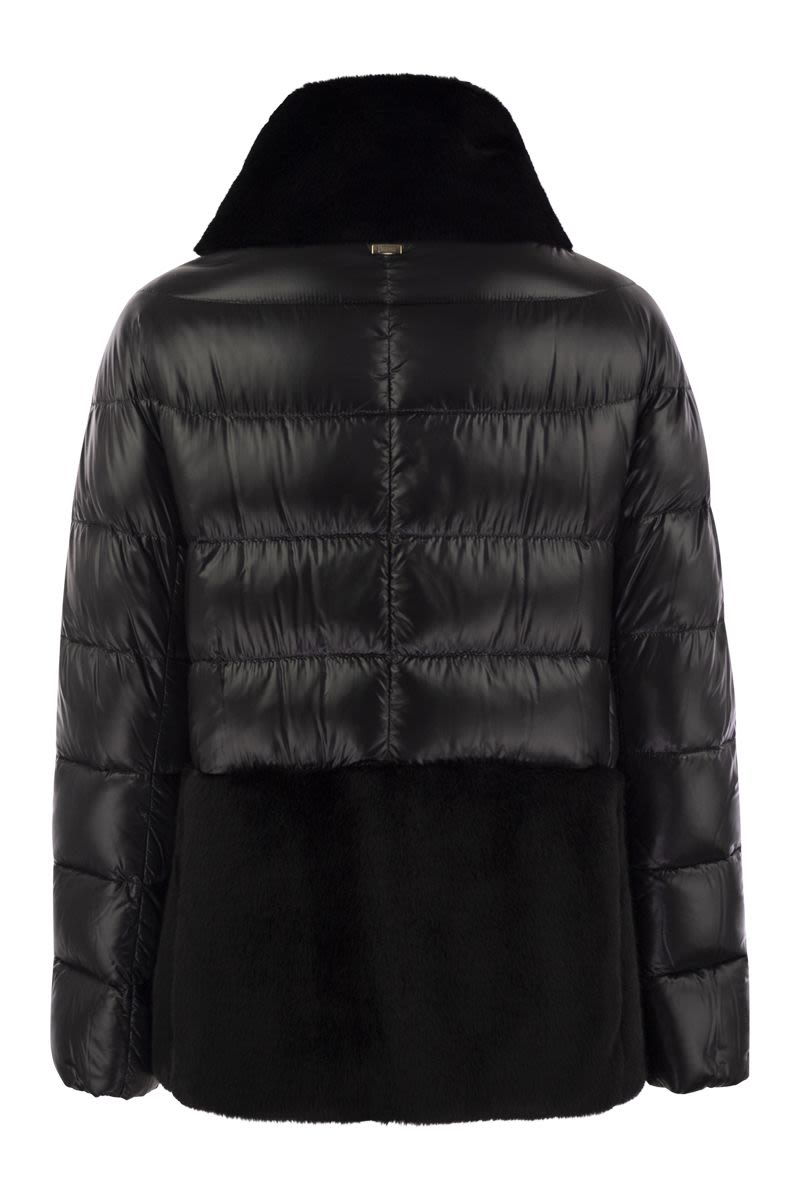 HERNO Luxurious Silk-Feel Down Jacket with Ethical Fur Accents