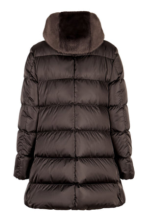 HERNO Chic Grey Hooded Down Jacket with Faux Fur Trim