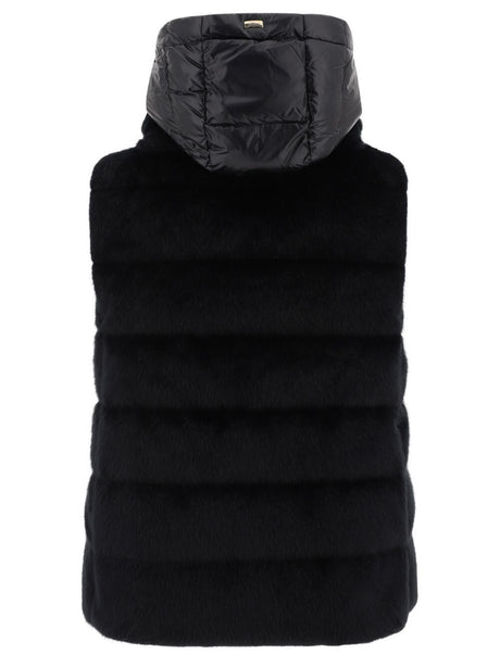 HERNO Luxury Black Faux Fur Vest