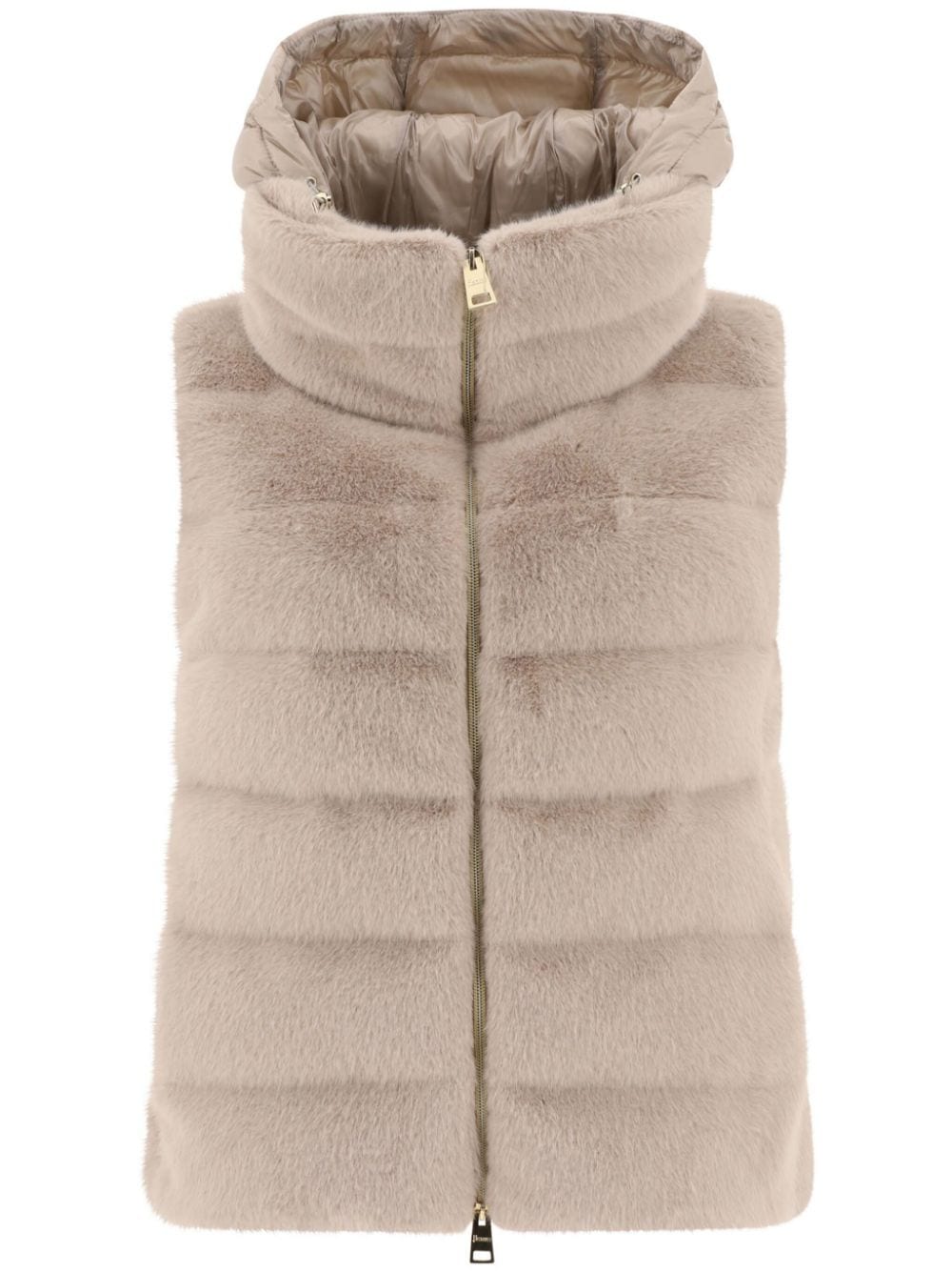 HERNO Elegant Powder Pink Padded Vest with Faux Fur