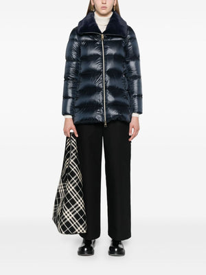 HERNO Navy Blue Glossy Padded Jacket with Faux Fur Collar