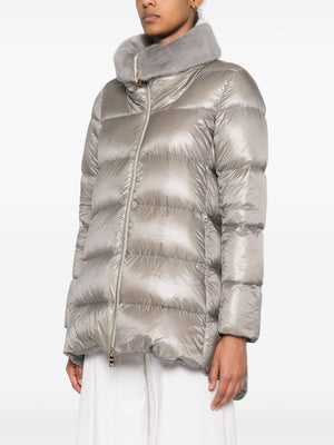 HERNO Mini Quilted Lightweight Jacket with Faux-Fur Collar