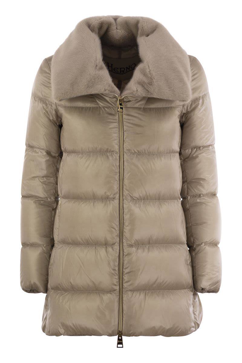 HERNO Elegant Silk-Feel Down Jacket with Ethical Fur Collar