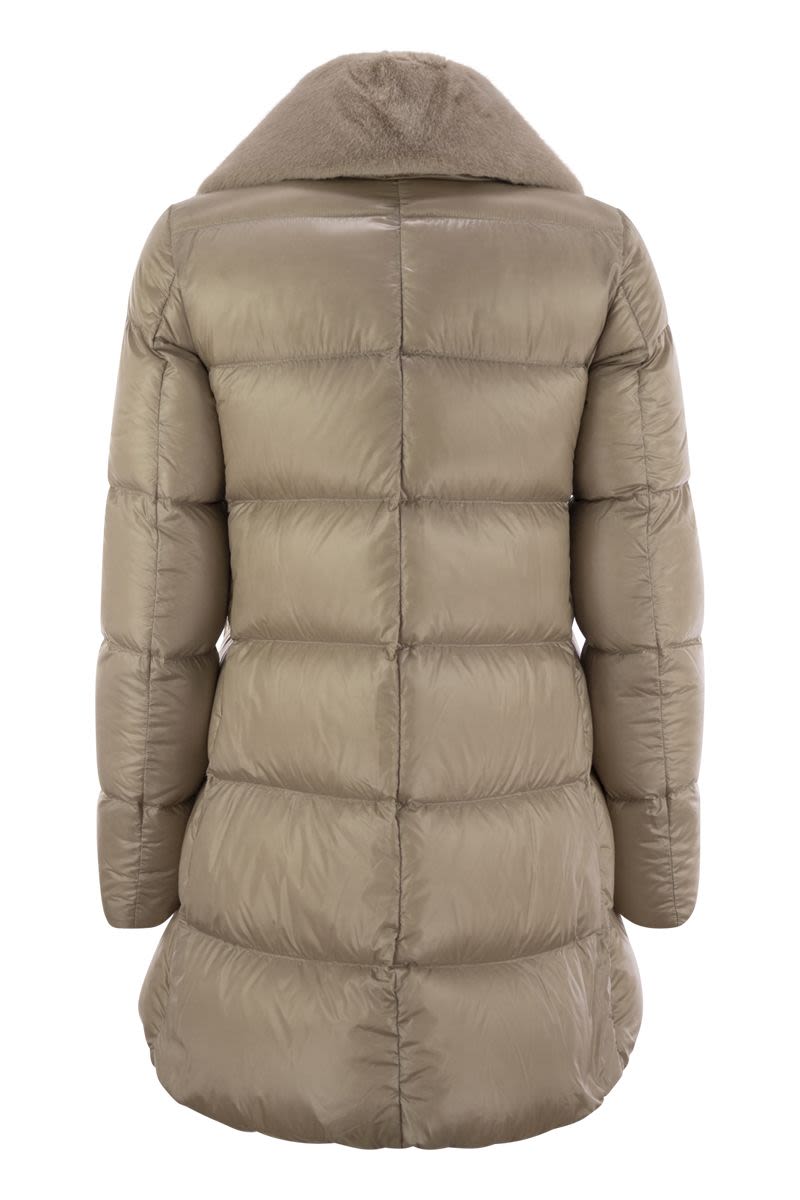 HERNO Elegant Silk-Feel Down Jacket with Ethical Fur Collar