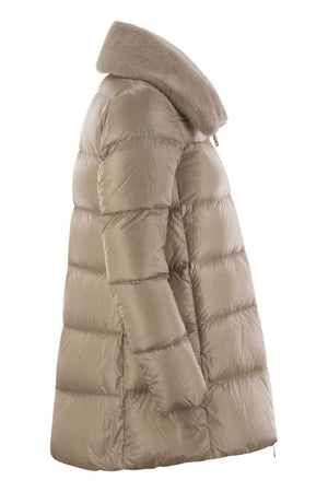 HERNO Elegant Silk-Feel Down Jacket with Ethical Fur Collar