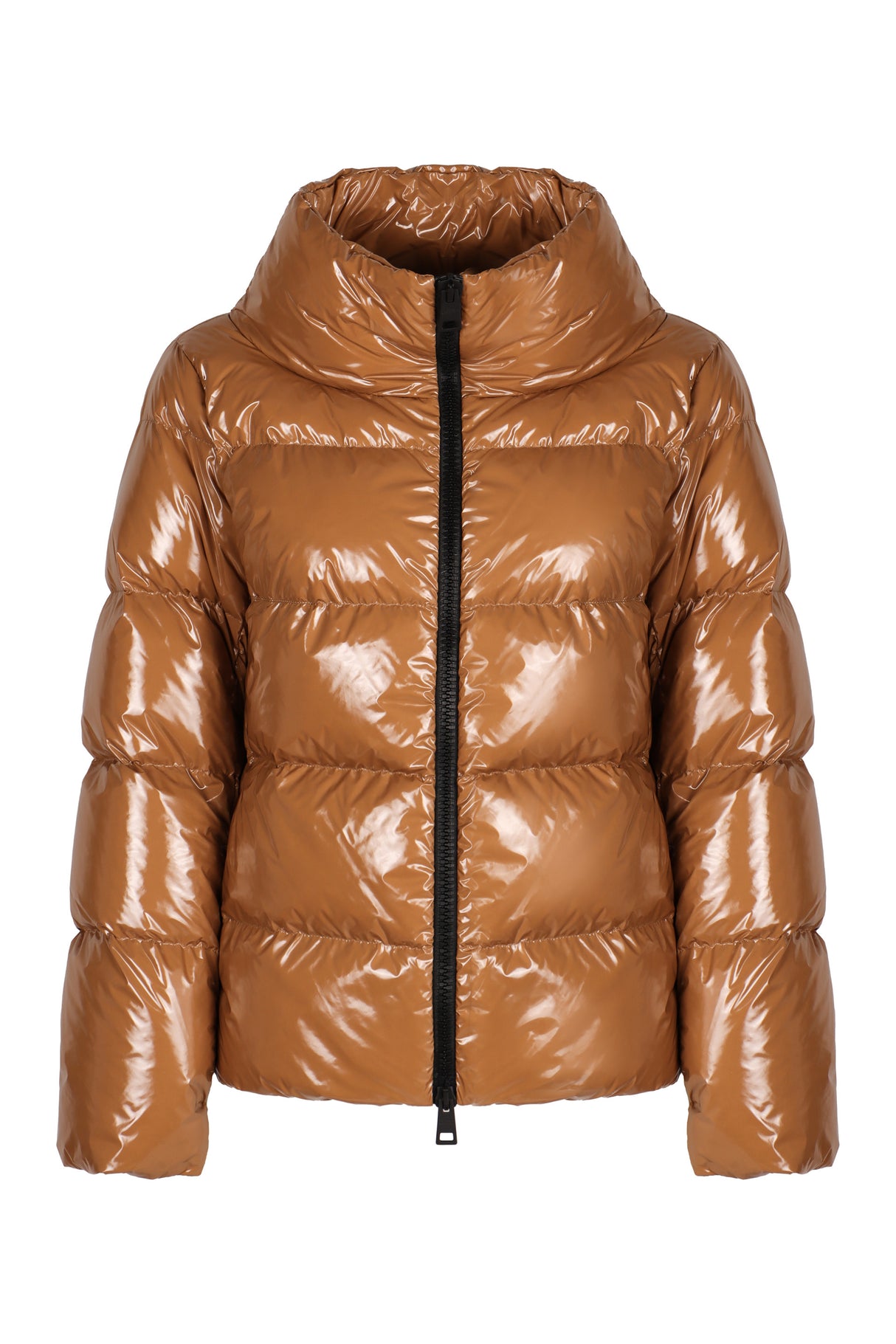 HERNO Shiny Fabric Down Jacket with Stand Up Collar for Women