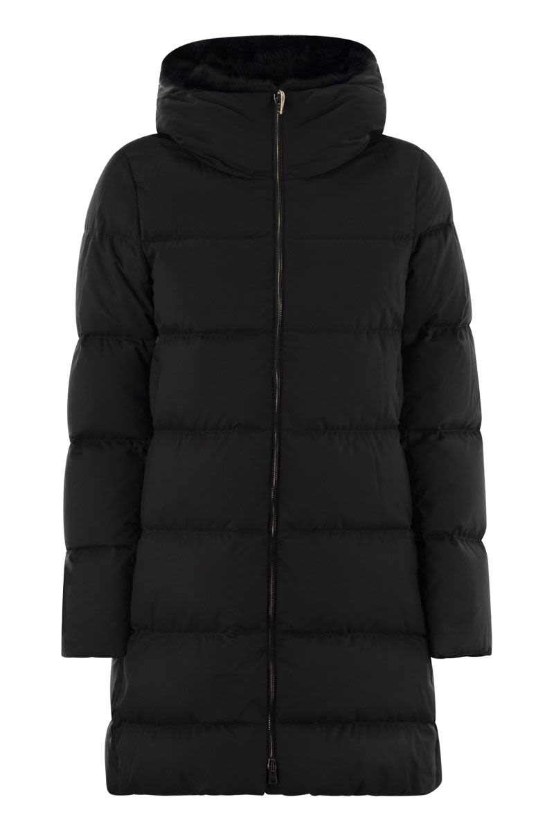 HERNO Elegant Long Down Jacket with Faux Fur Hood