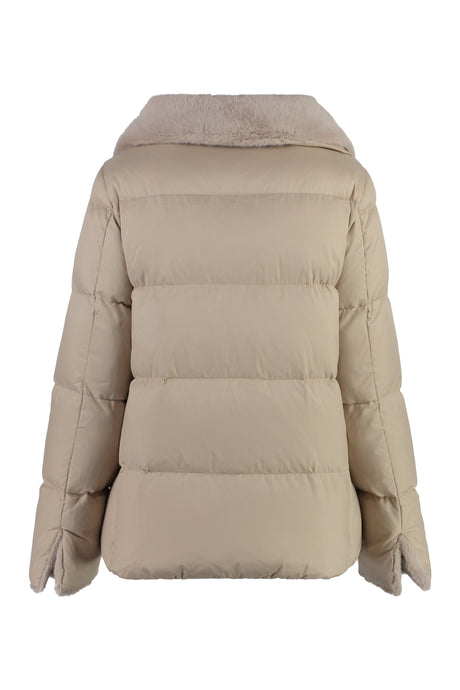 HERNO Elegant Full Zip Down Jacket with Vegan Fur Collar