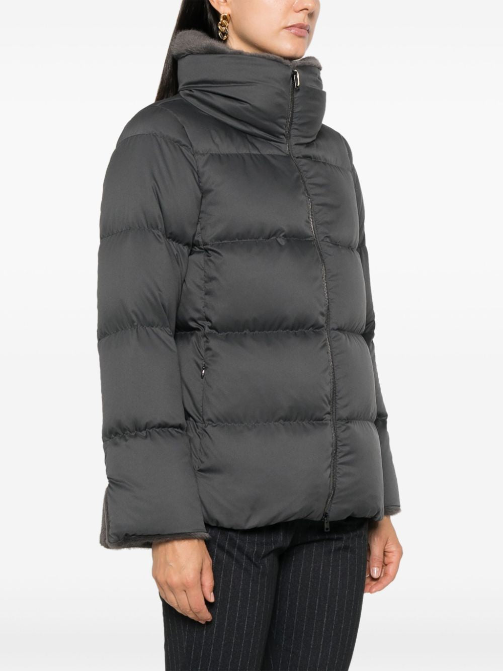 HERNO FAUX FUR COLLAR PUFFER JACKET