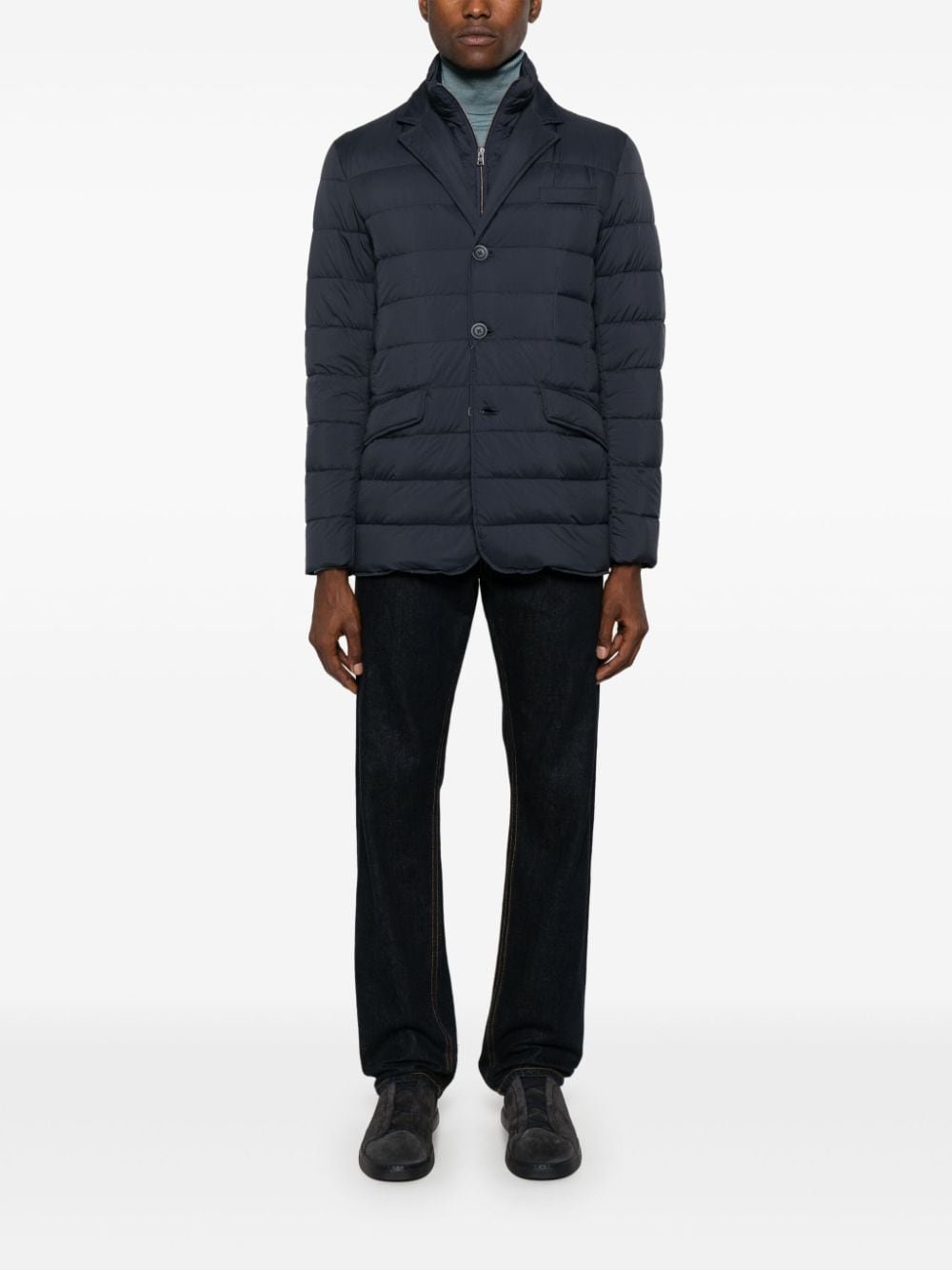 HERNO Navy Blue Layered Down Winter Jacket