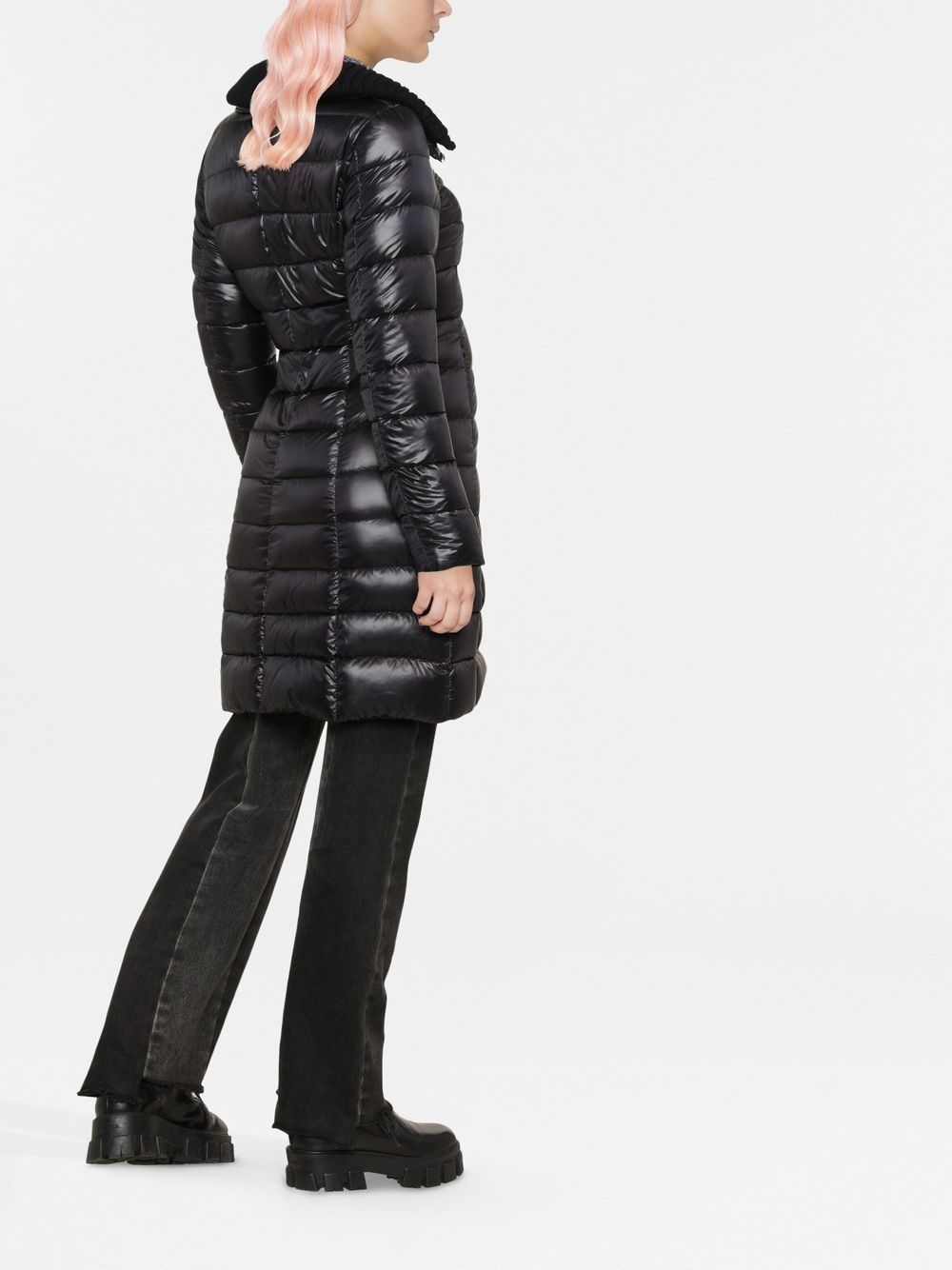 HERNO Elegant Midi-length Puffer Jacket with Wool Knit Collar