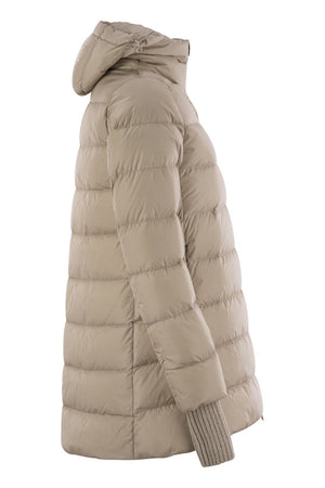 Red Rose Down Jacket with Detachable Hood, Ribbed Cuffs and Thumb Slots