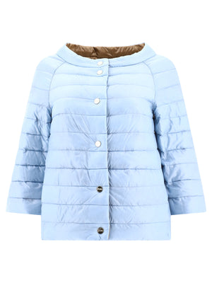 HERNO Light Blue Quilted Reversible Down Jacket for Women - 3/4 Sleeves, Side Pockets, Relaxed Fit