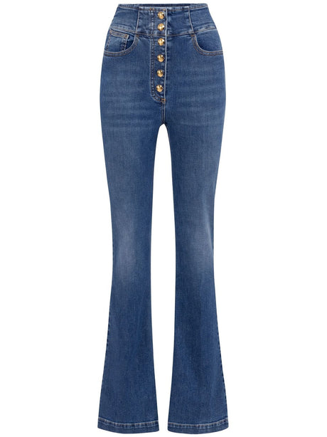 ELISABETTA FRANCHI High-Rise Press-Stud Placket Bell-Bottom Jeans